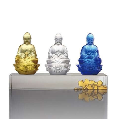 LIULI Crystal Art Crystal "Present Mindfulness" Medicine Buddha, The Guardian of Peace, Blue