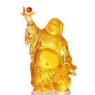 LIULI Crystal Art Crystal Sculpture Happy Laughing Buddha, Golden Ingot