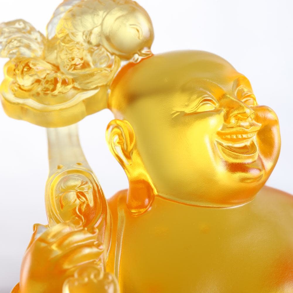 LIULI Crystal Art Crystal Happy Laughing Buddha, Ruyi Glass Sculpture