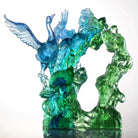 LIULI Crystal Art Crystal Bird, Crane, Infinite Eternity in Blue Green Clear