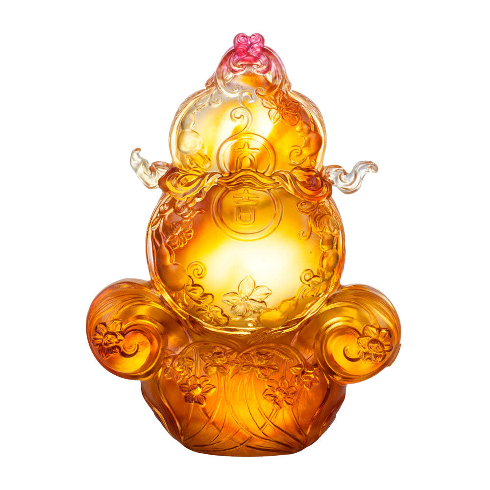 LIULI Crystal Art Crystal Gourd Feng Shui Sculpture, "Happiness Lies Ahead"