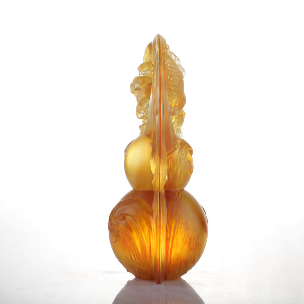 LIULI Crystal Art Crystal Sculpture, Hulu & Fish, "Source of Abundance"