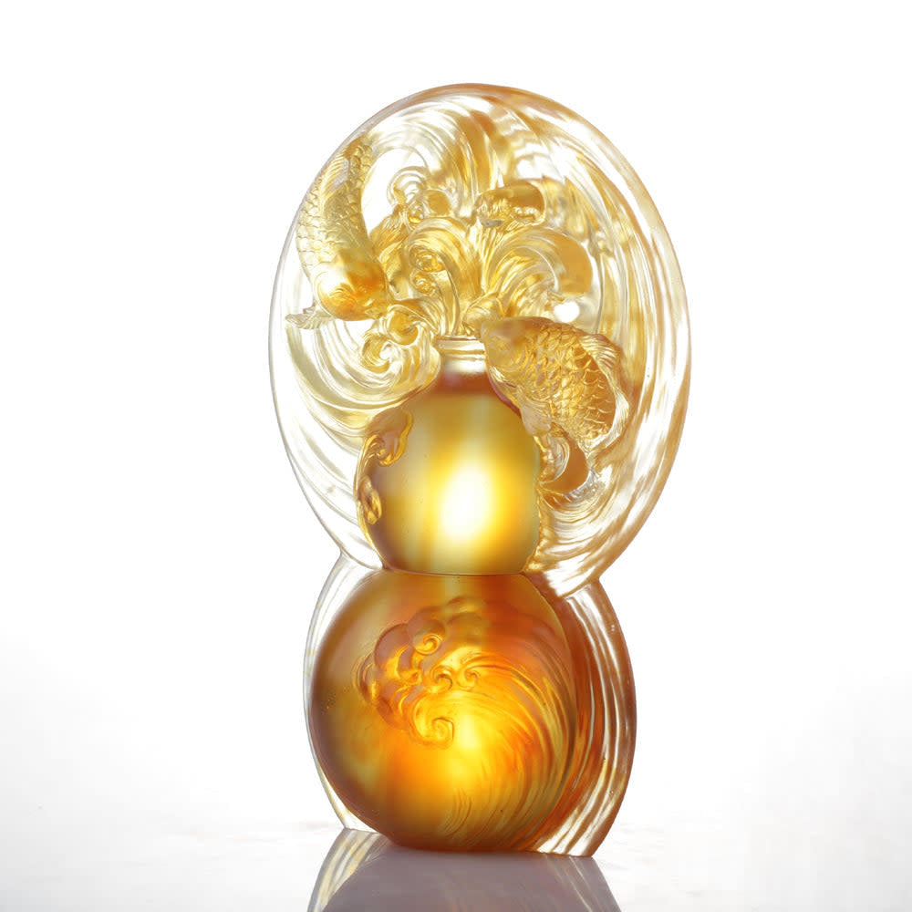 LIULI Crystal Art Crystal Sculpture, Hulu & Fish, "Source of Abundance"