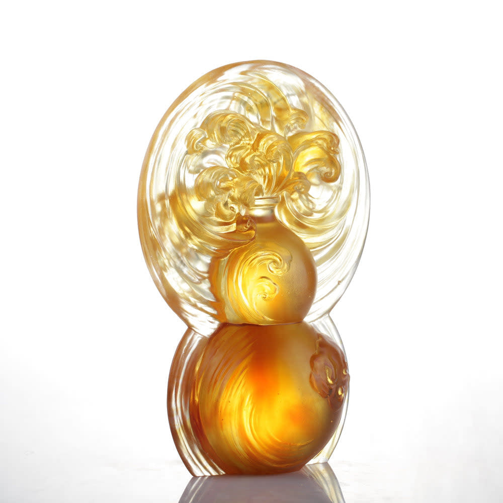 LIULI Crystal Art Crystal Sculpture, Hulu & Fish, "Source of Abundance"