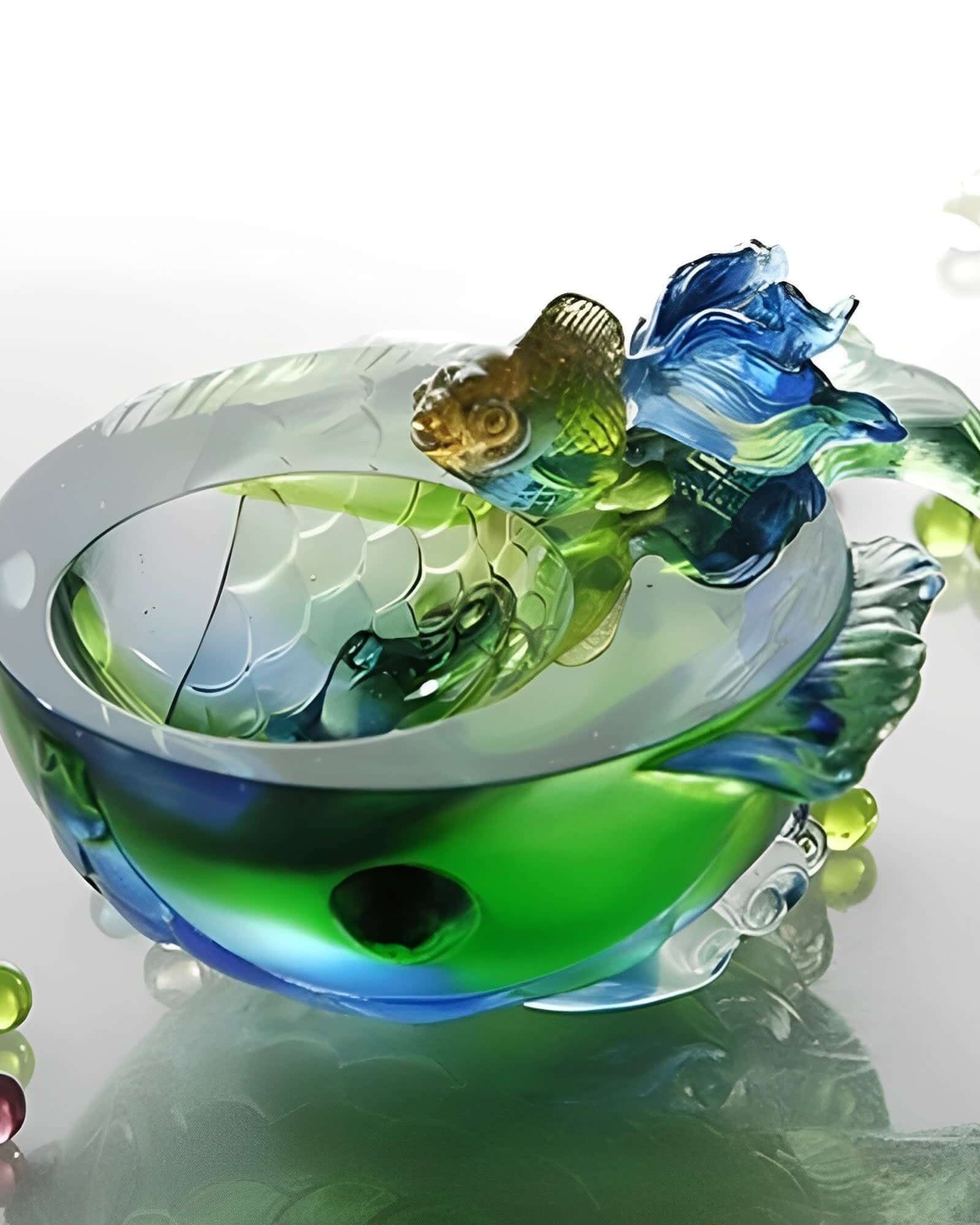 LIULI Crystal Art Crystal Decorative Bowl, Fish, "Flow of Luck"