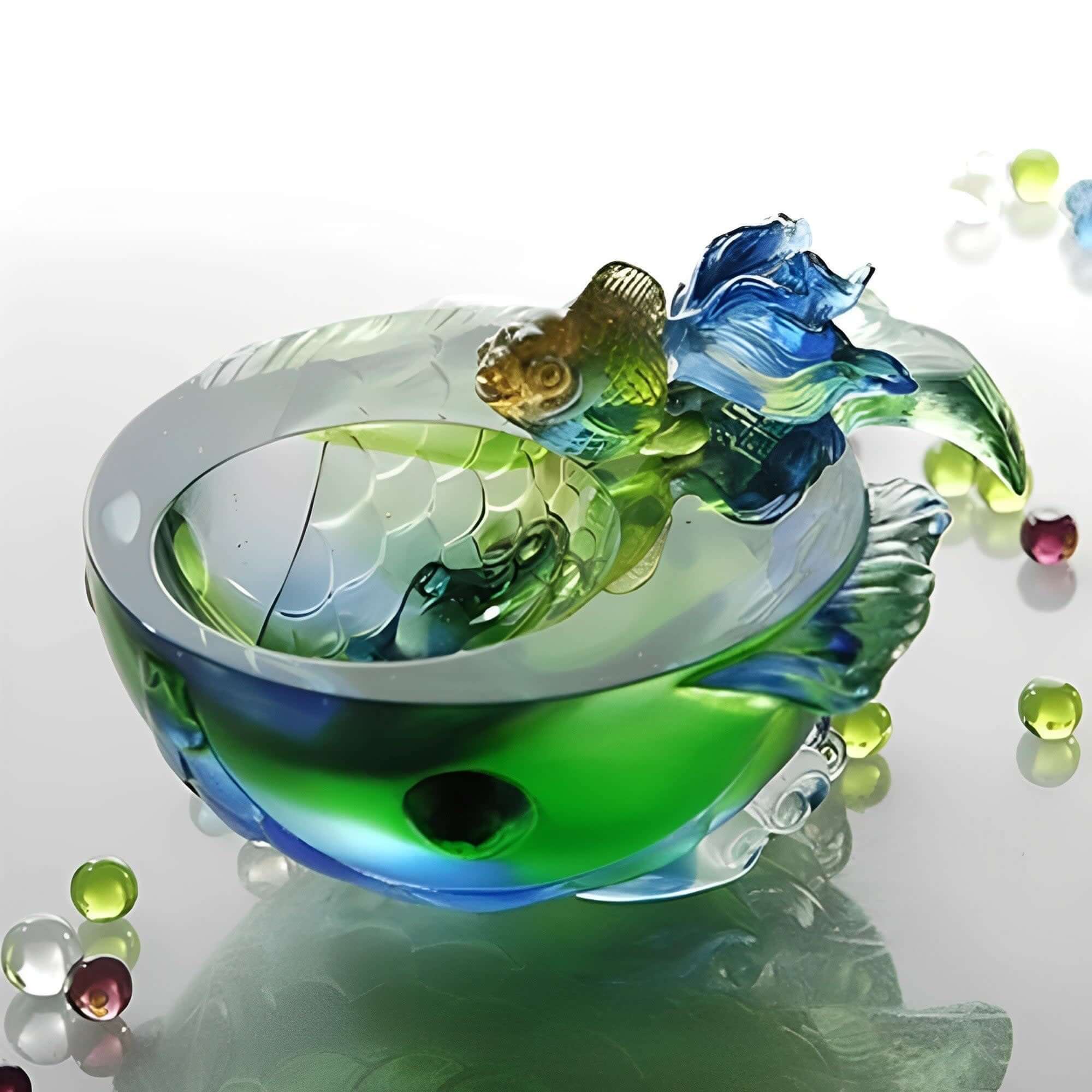 LIULI Crystal Art Crystal Decorative Bowl, Fish, "Flow of Luck"
