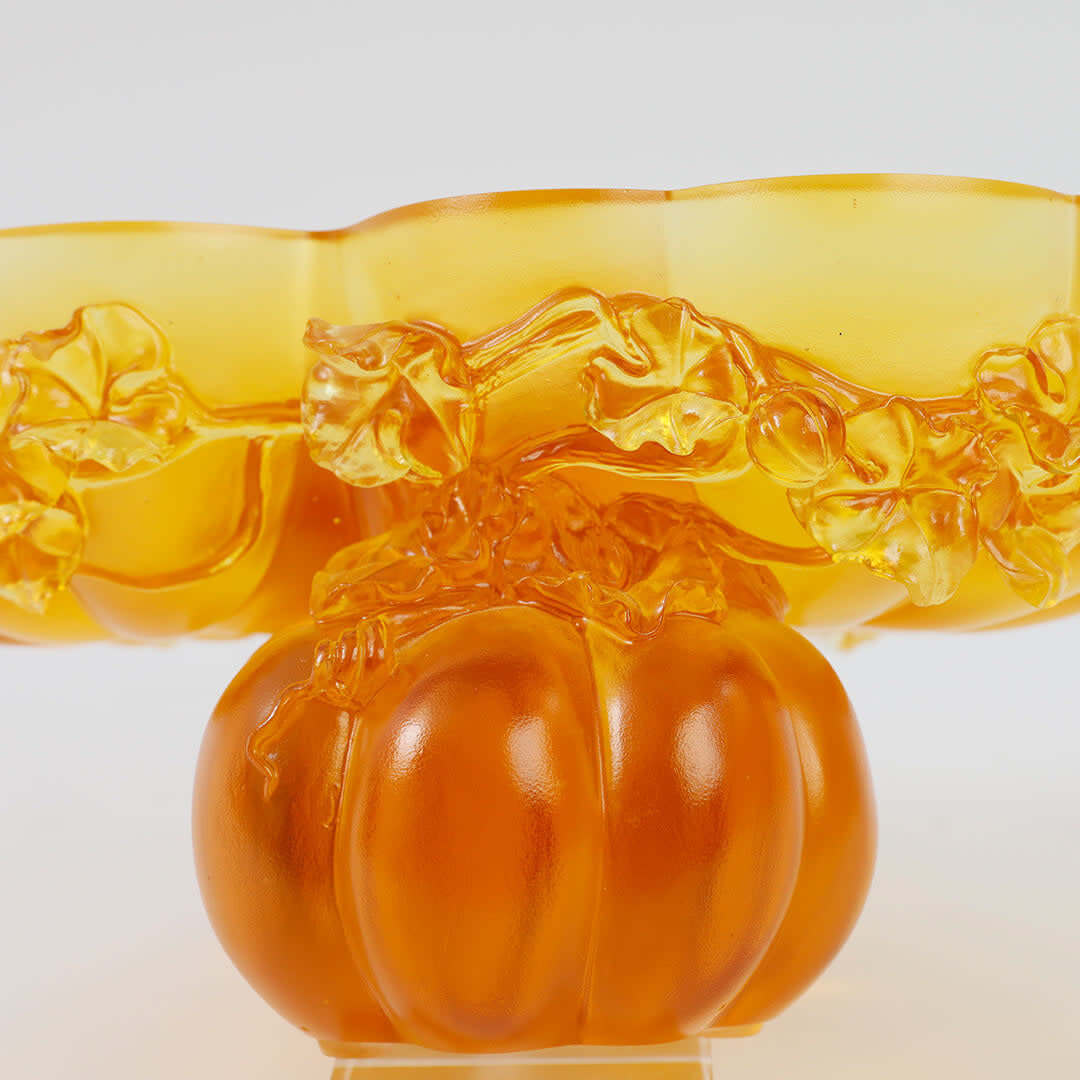 LIULI Crystal Art Crystal Bowl In Squash Shape, "Golden Gourds of Fortune"