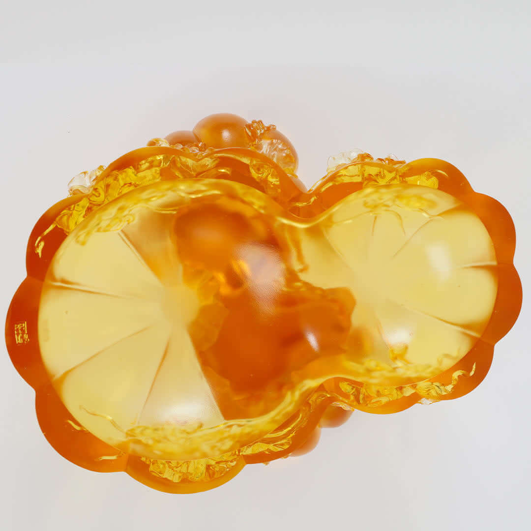 LIULI Crystal Art Crystal Bowl In Squash Shape, "Golden Gourds of Fortune"