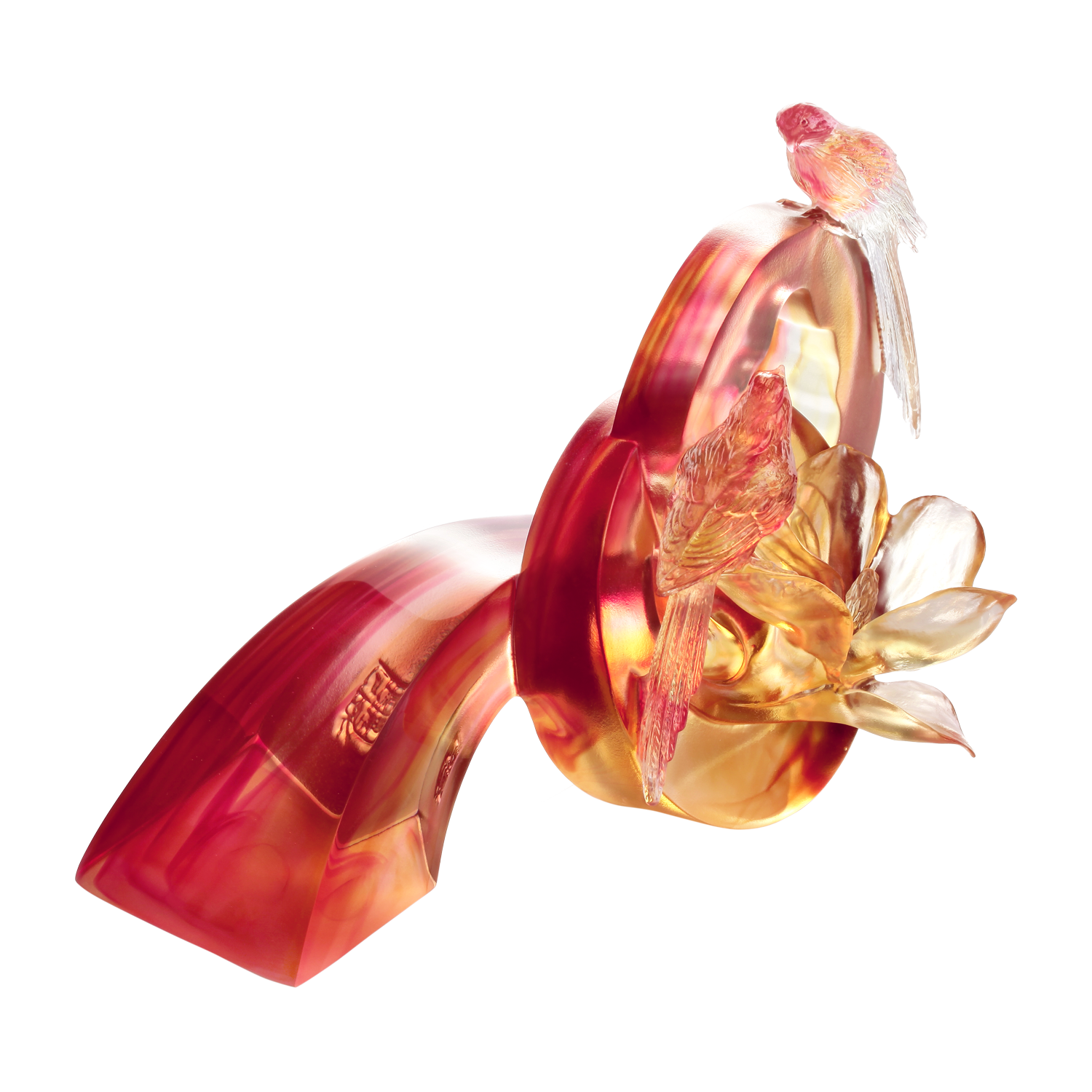 LIULI Crystal Art Crystal Magpie & Magnolia, "Ruyi Blooms"