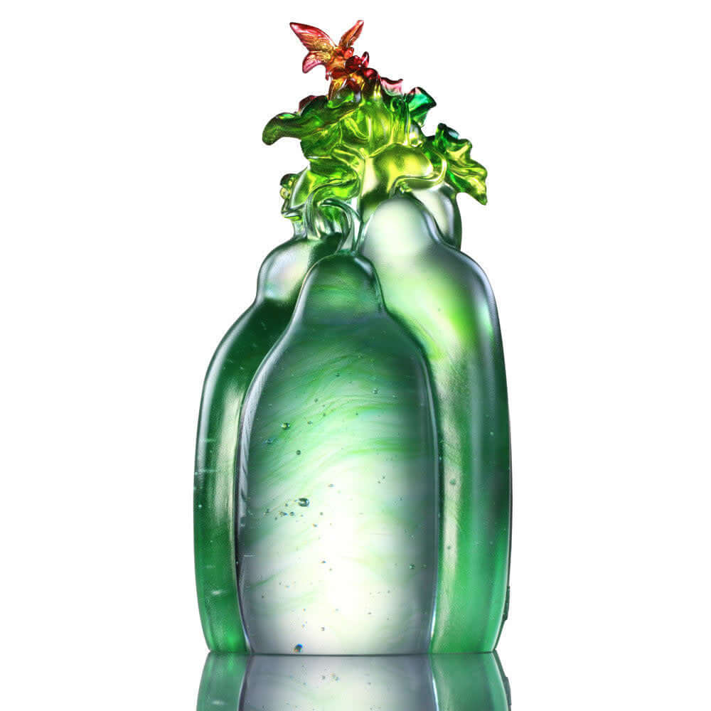 LIULI Crystal Art Crystal Butterfly and Gourd, Hulu, "Verdant Layers of Fortune"