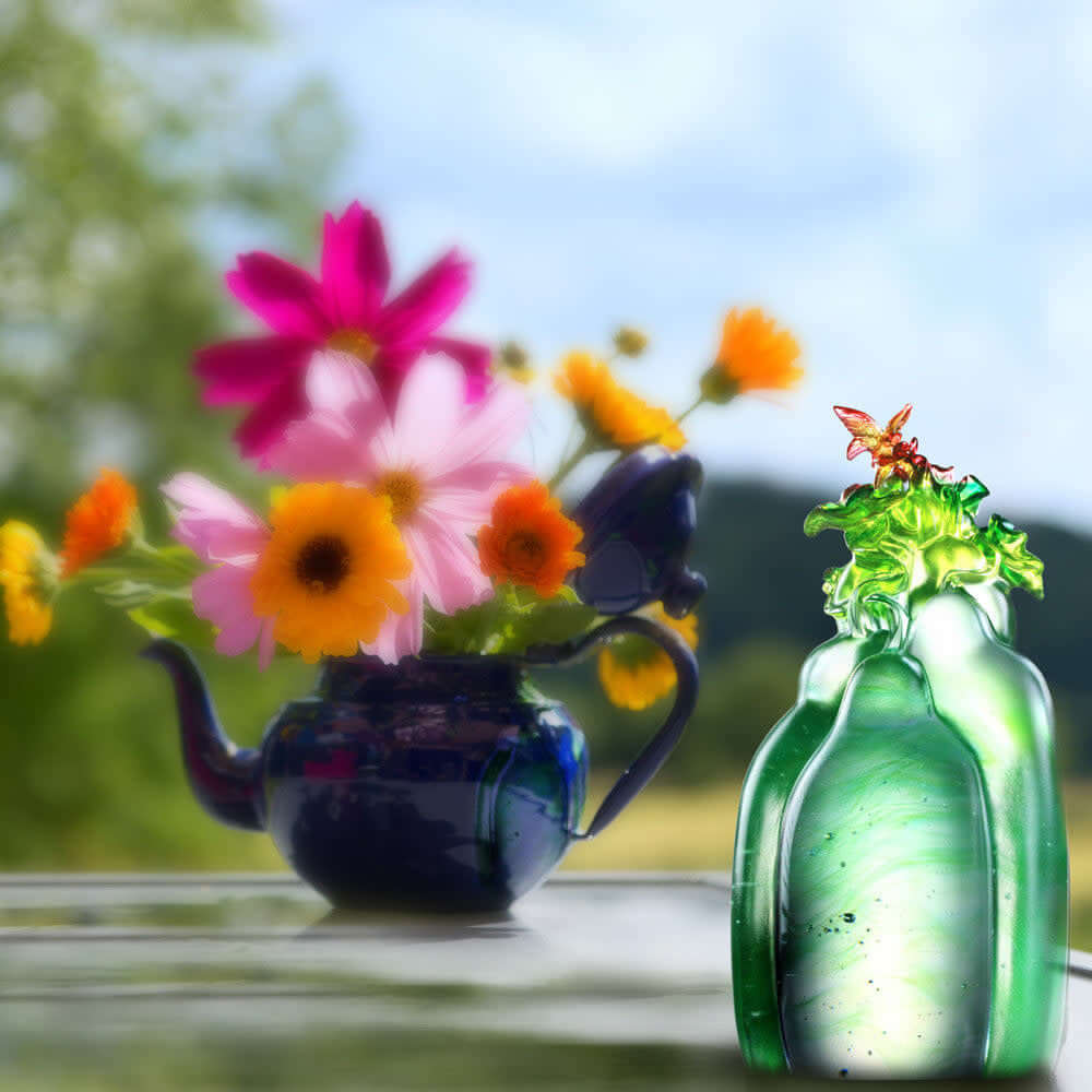 LIULI Crystal Art Crystal Butterfly and Gourd, Hulu, "Verdant Layers of Fortune"