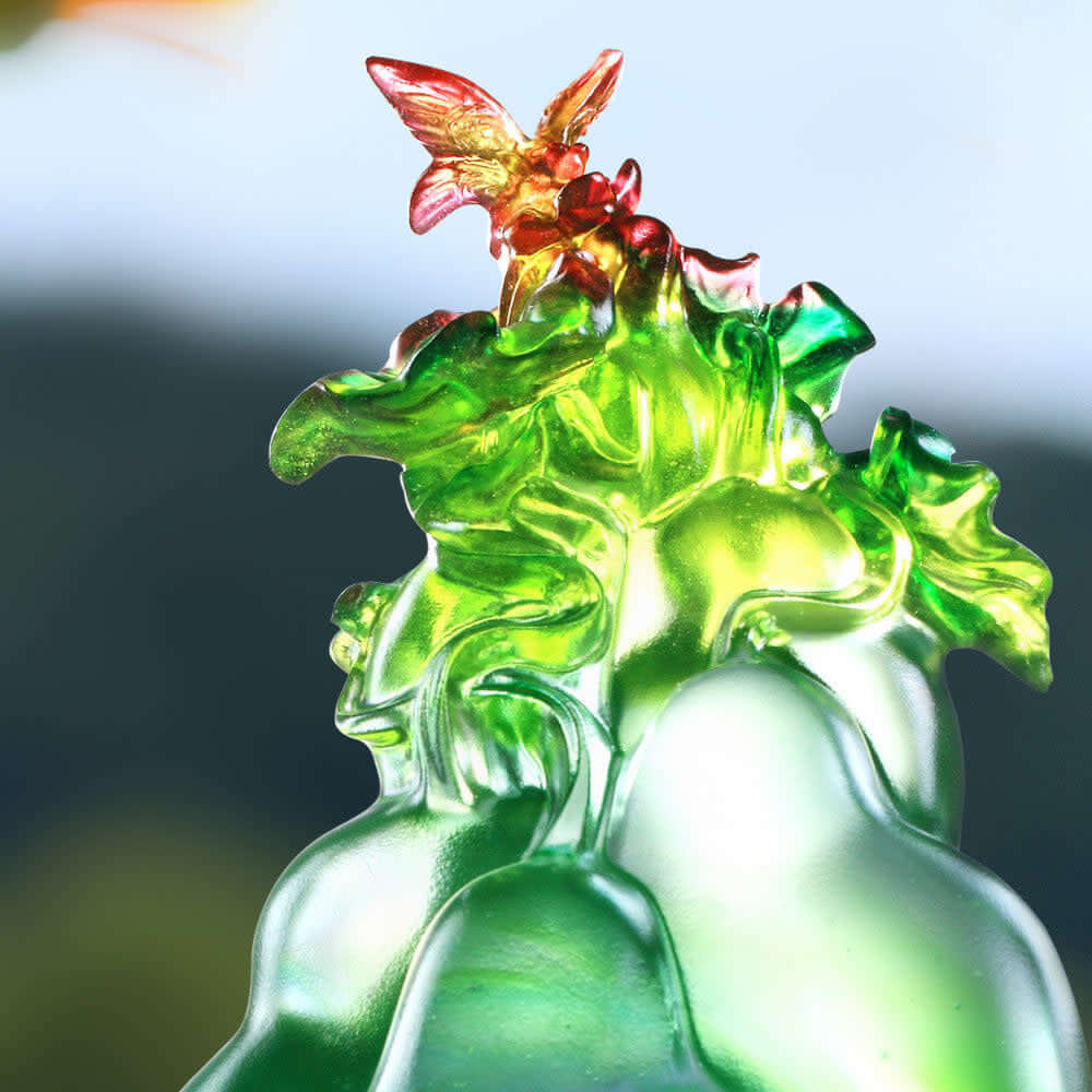 LIULI Crystal Art Crystal Butterfly and Gourd, Hulu, "Verdant Layers of Fortune"