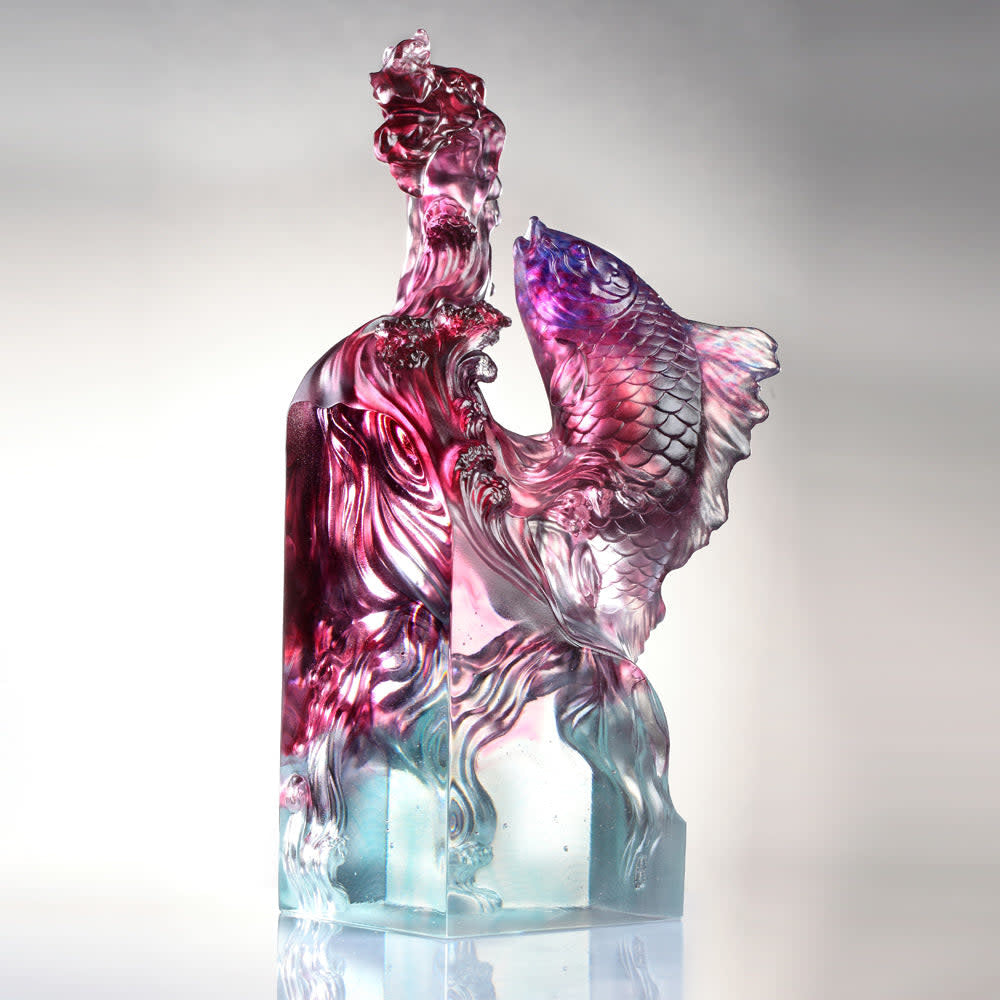 LIULI Crystal Art Crystal Dragon-Fish, "Rising Into the Heavens"