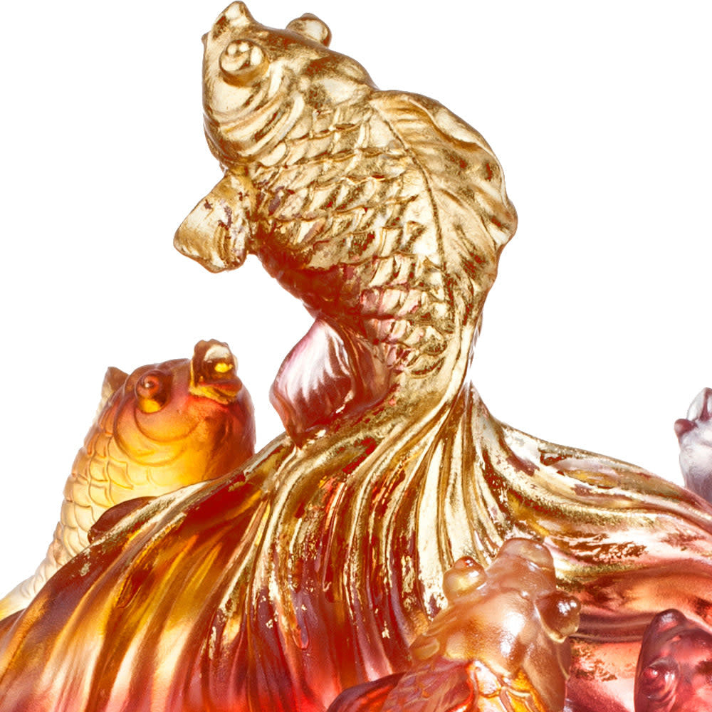 LIULI Crystal Art Crystal Fish, Goldfish, Rising New Era, 24k Gold Leaf