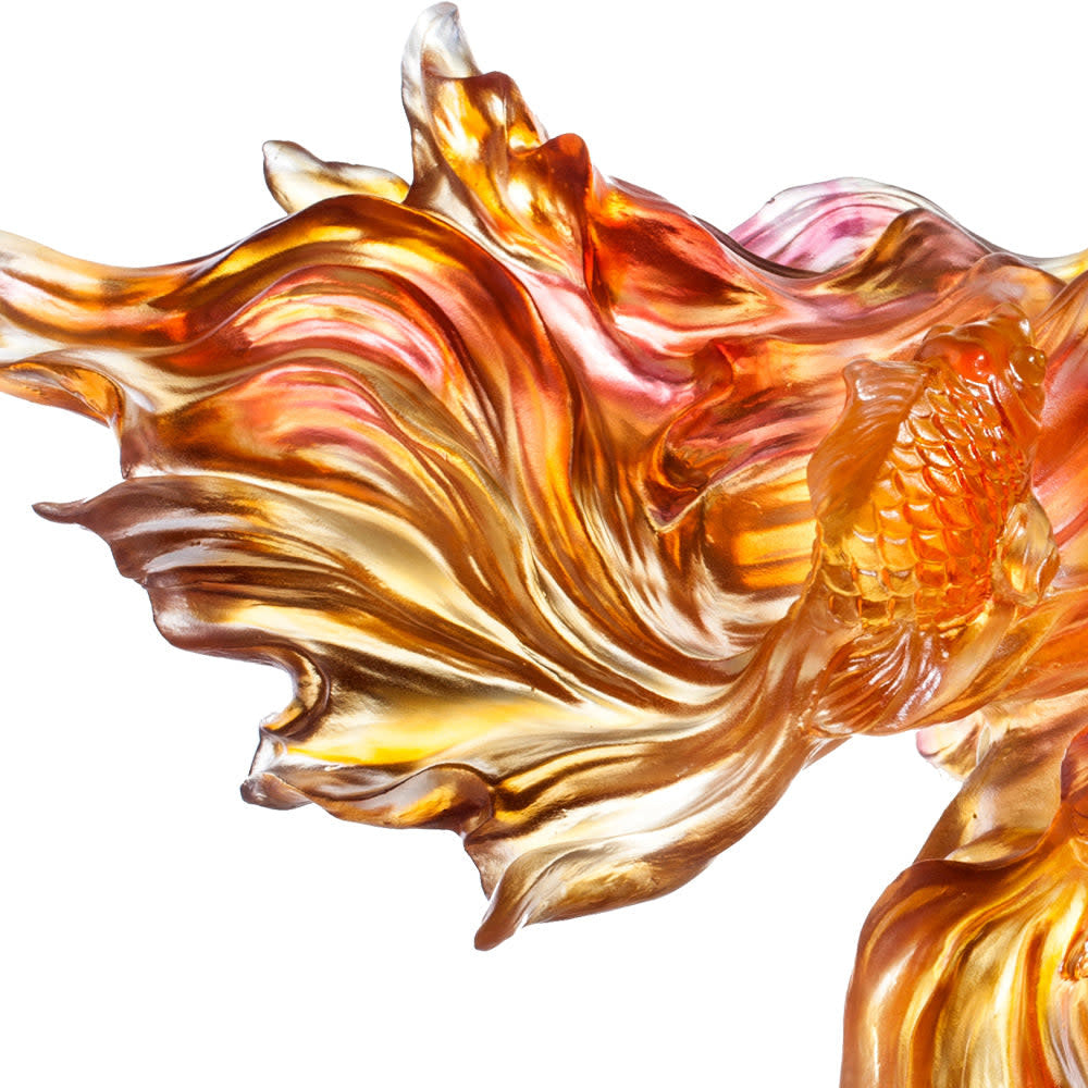 LIULI Crystal Art Crystal Fish, Goldfish, Rising New Era, 24k Gold Leaf