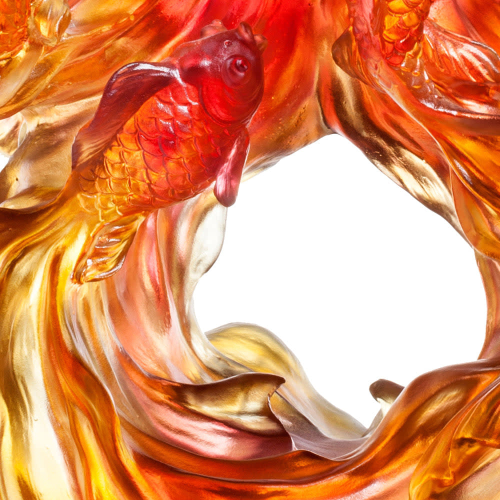 LIULI Crystal Art Crystal Fish, Goldfish, Rising New Era, 24k Gold Leaf