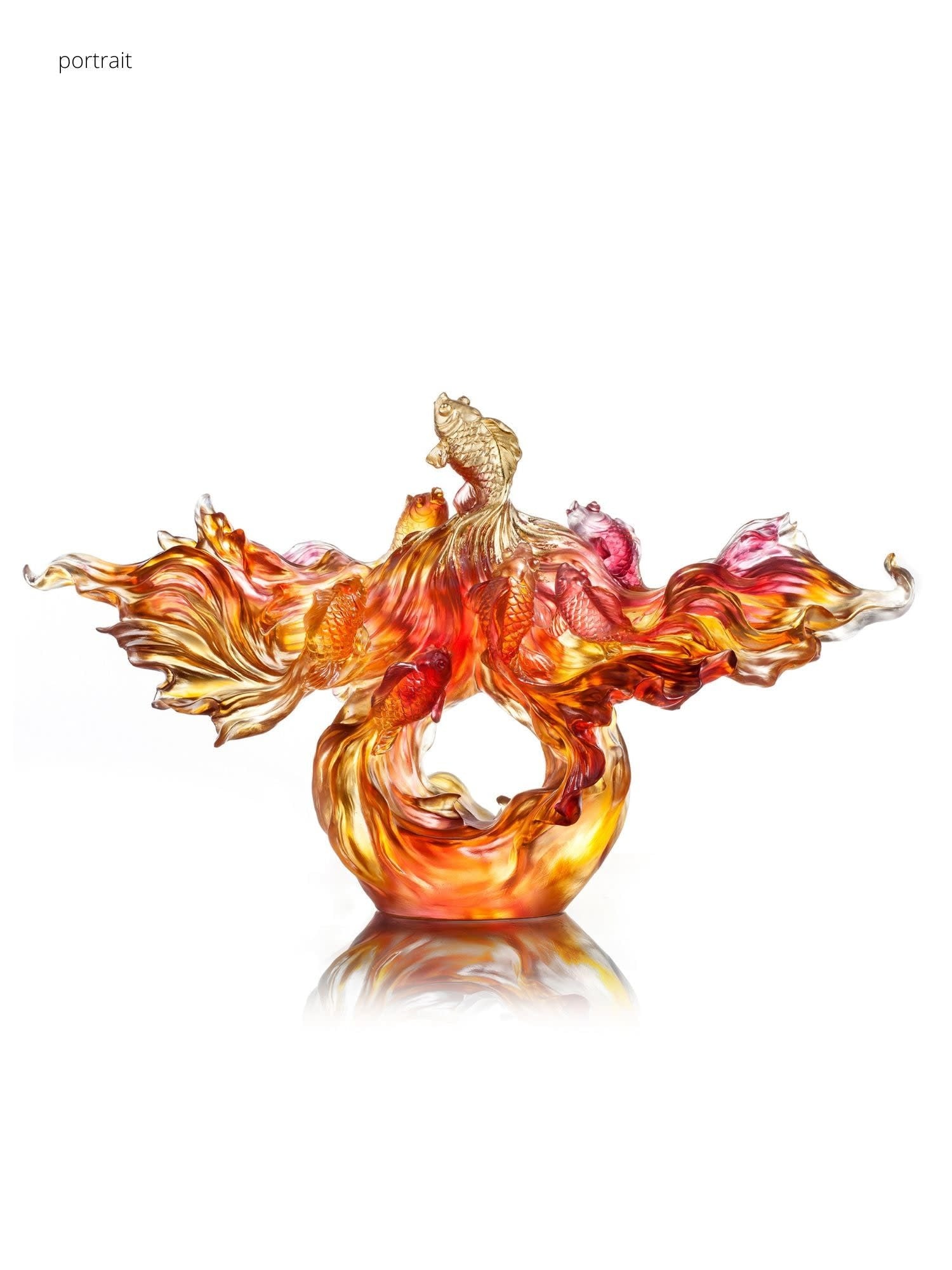 LIULI Crystal Art Crystal Fish, Goldfish, Rising New Era, 24k Gold Leaf