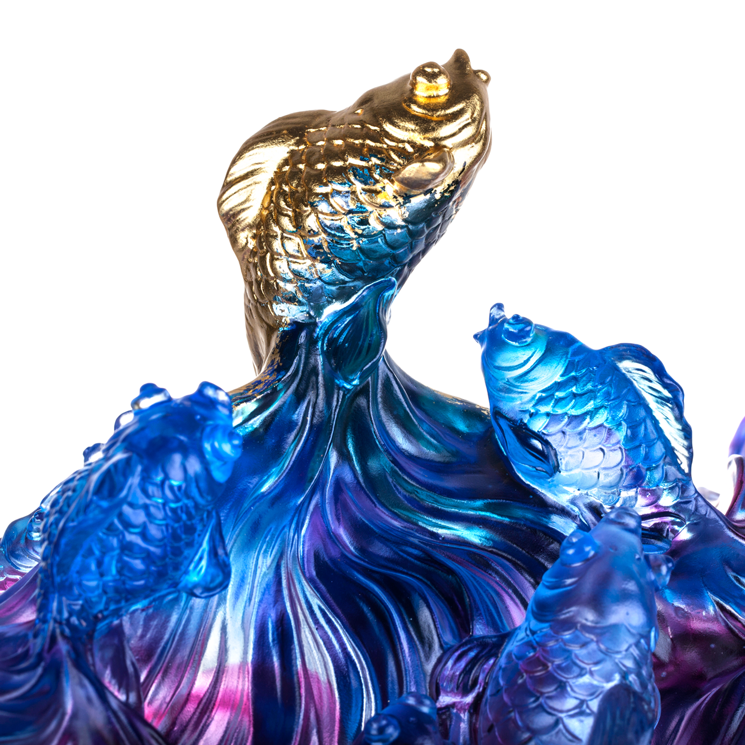 LIULI Crystal Art Crystal Fish, Goldfish, "Rising New Era" , 24k Gold Leaf