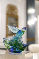 LIULI Crystal Art LIULI Crystal Art Crystal Humming Bird "Victory by Daybreak" (Blue/Green)