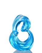 LIULI Crystal Art Crystal Carp Fish Sculpture, "Together, We Rise" (Limited Edition) (Blue)