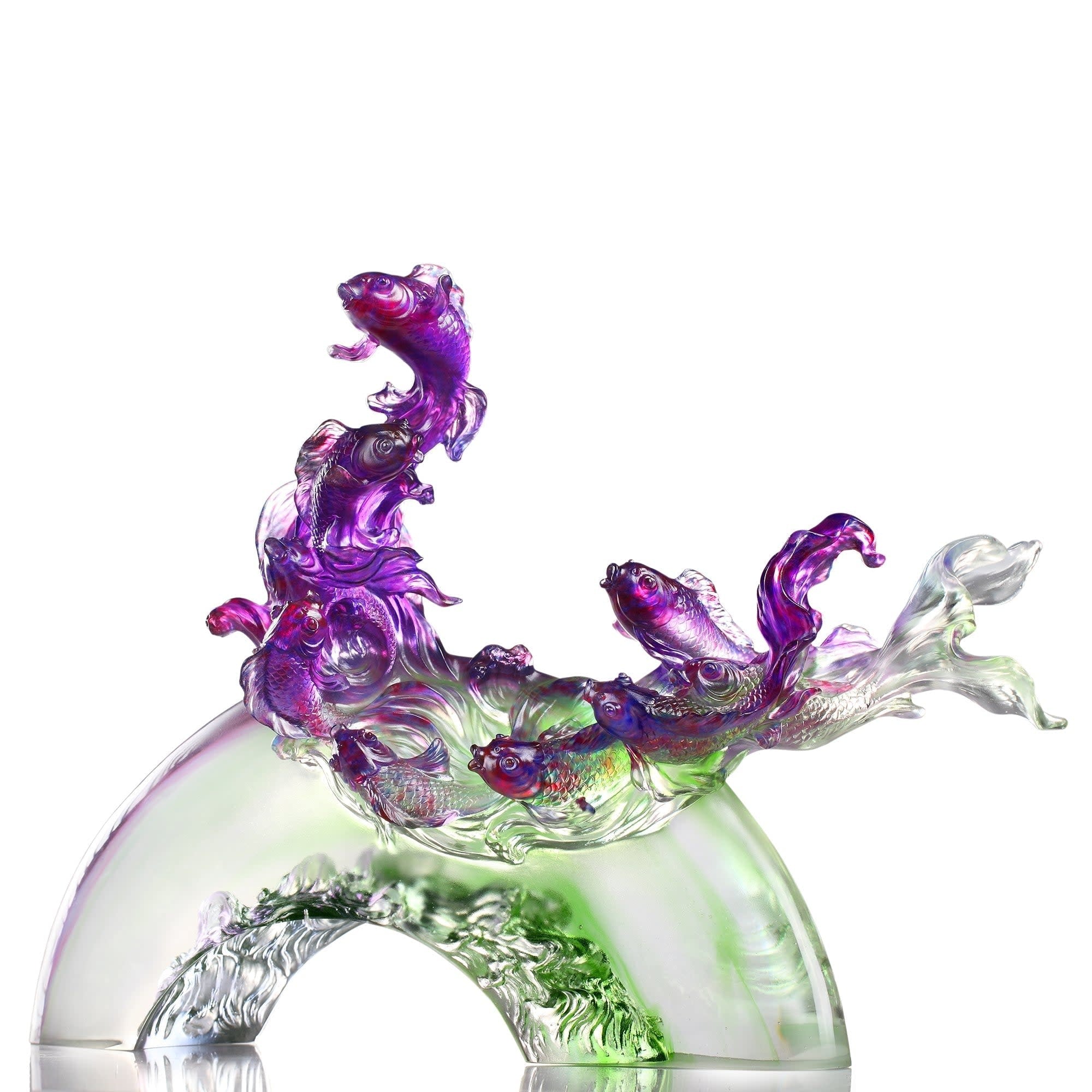 LIULI Crystal Art Crystal Fish Sculpture, "Becoming Dragon" - Blue, Amber