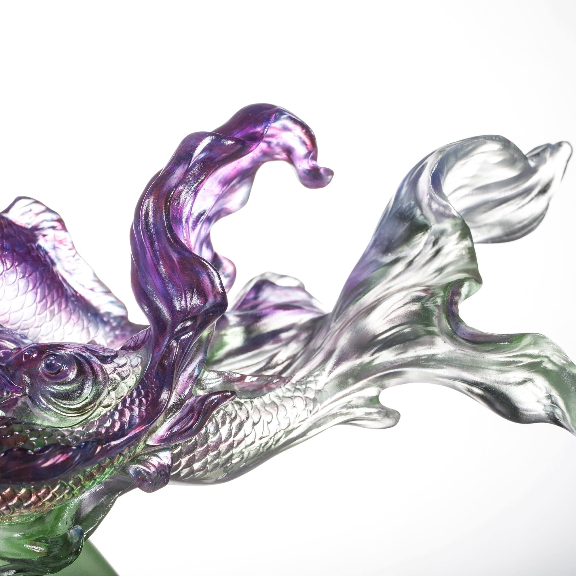 LIULI Crystal Art Crystal Fish Sculpture, "Becoming Dragon" - Blue, Amber