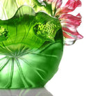 LIULI Crystal Art LIULI Crystal Fish and Lotus Leaves, "Precious Harmony" in Green