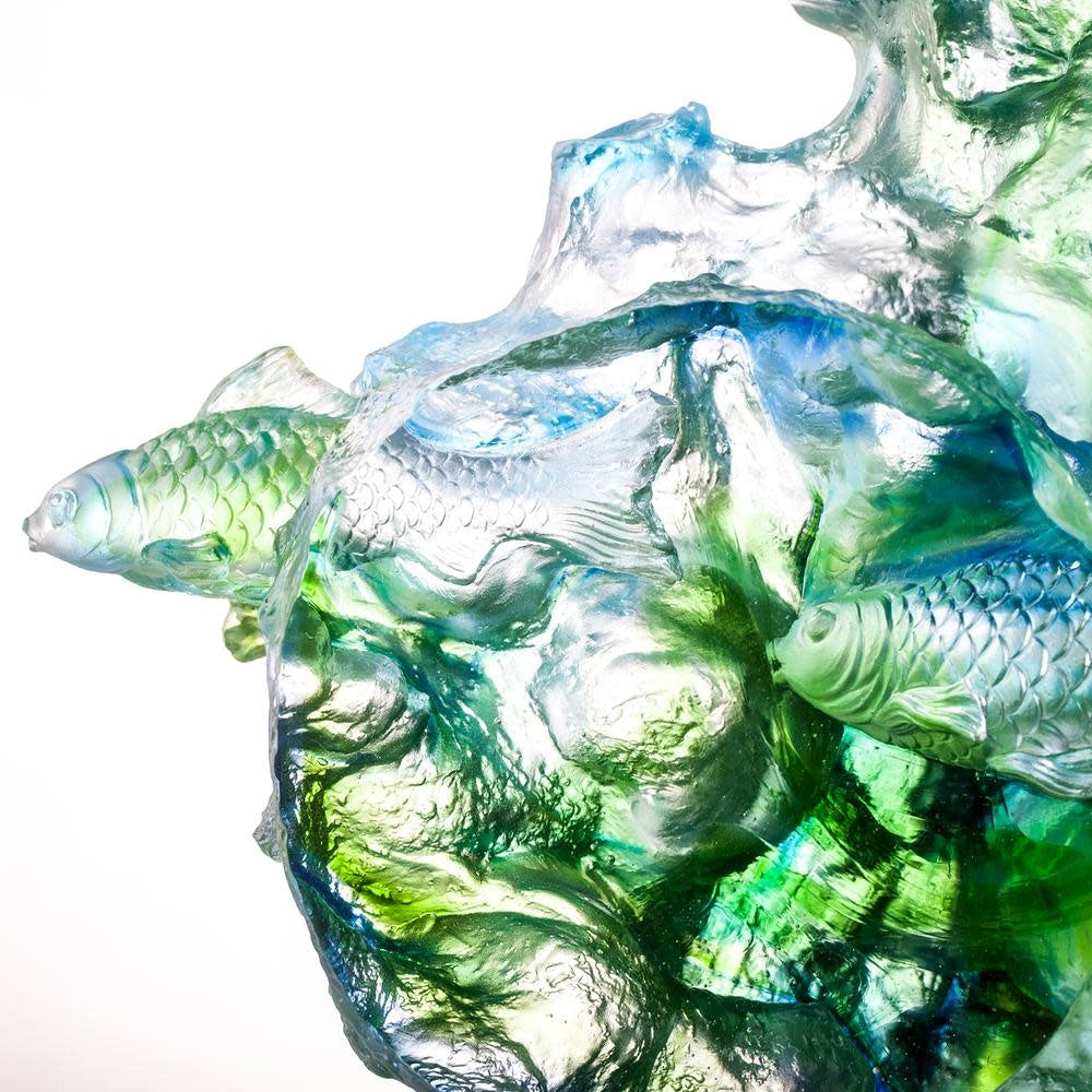 LIULI Crystal Art Crystal Two Fish Sculpture, "Joyful Harmony"