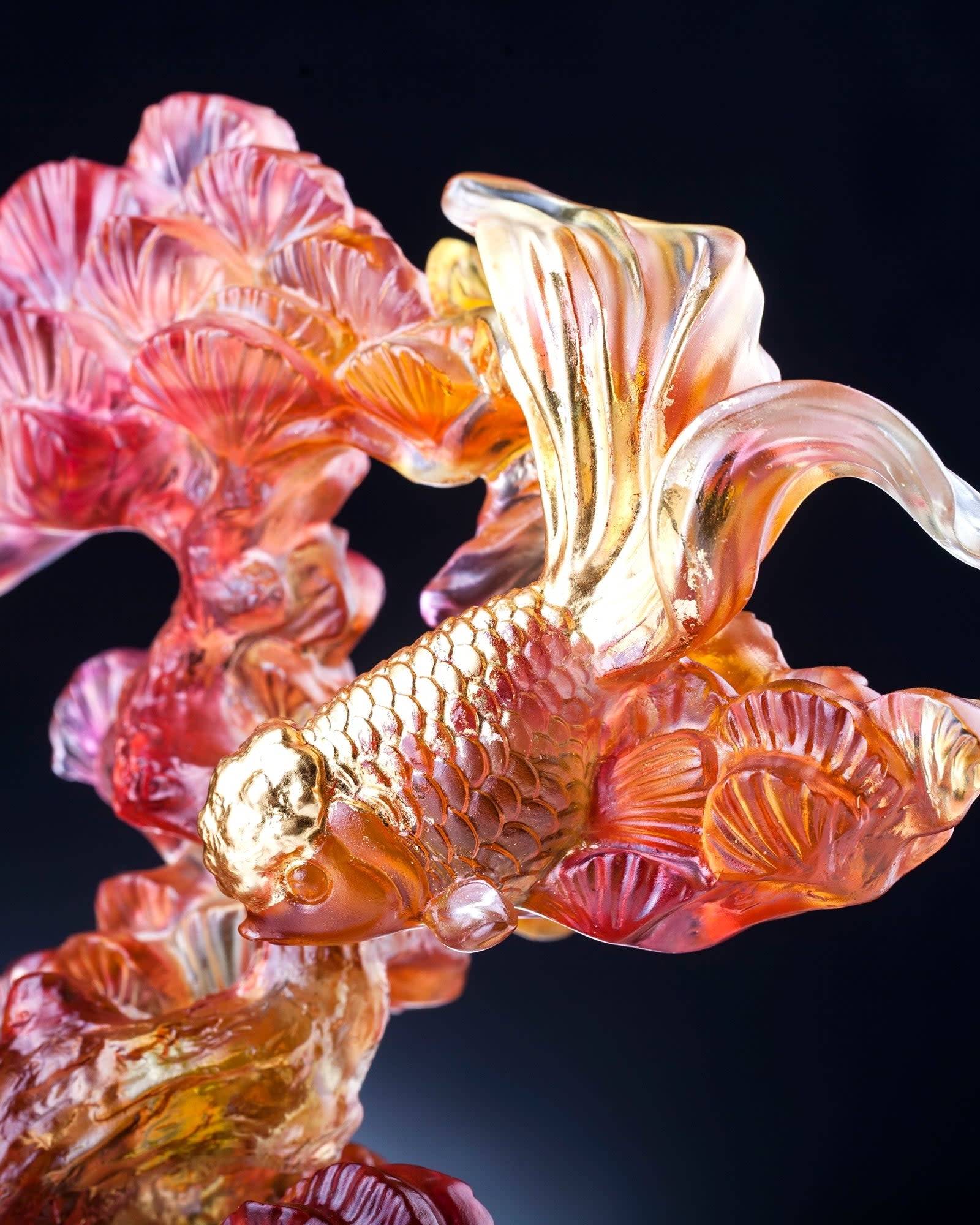 LIULI Crystal Art Crystal Fish and Pine Tree, "Evergreen Prosperity"