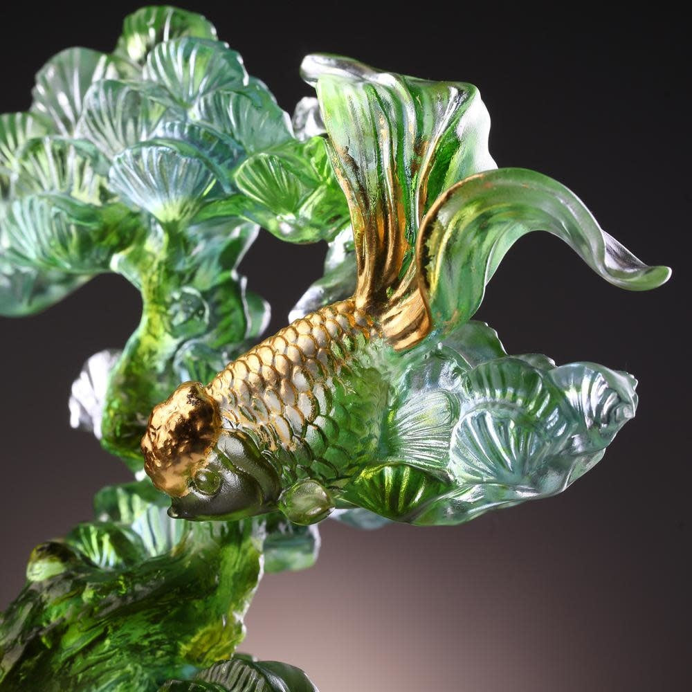 LIULI Crystal Art Crystal Fish and Pine Tree, "Evergreen Prosperity"