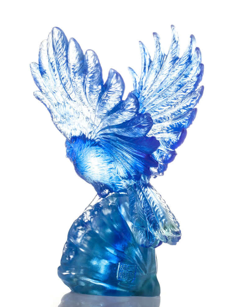LIULI Crystal Art Aligned with the Light, I Soar, Crystal Blue Bird Figurine