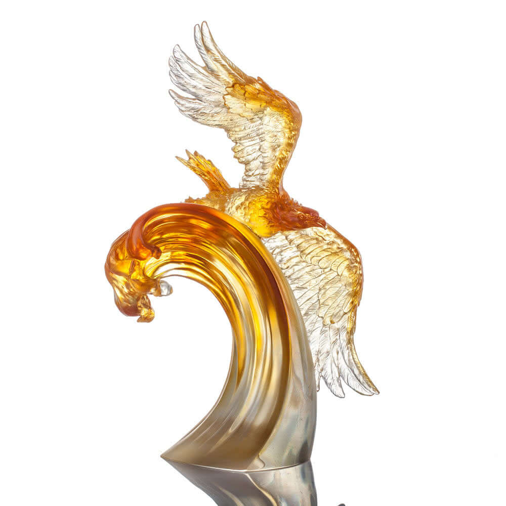 LIULI Crystal Art Crystal Amber Eagle Figurine, "Aligned with the Light, I am Amplified"
