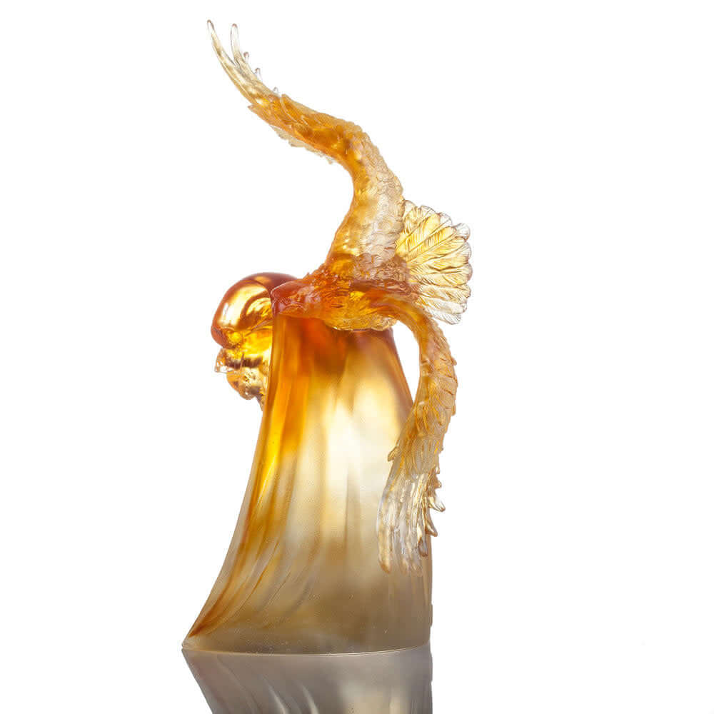 LIULI Crystal Art Crystal Amber Eagle Figurine, "Aligned with the Light, I am Amplified"