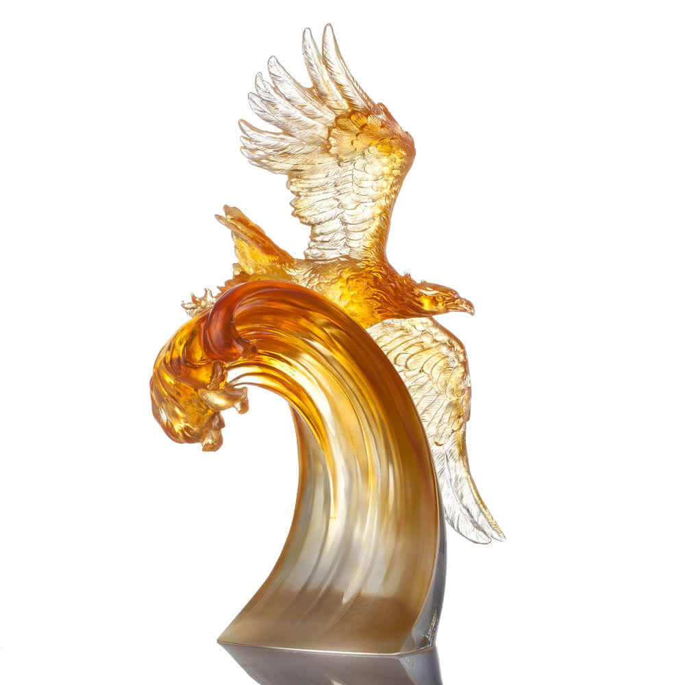 LIULI Crystal Art Crystal Amber Eagle Figurine, "Aligned with the Light, I am Amplified"