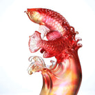 LIULI Crystal Art "Aligned with the Light, I Triumph", Crystal Amber Red Dragon Fish Figurine
