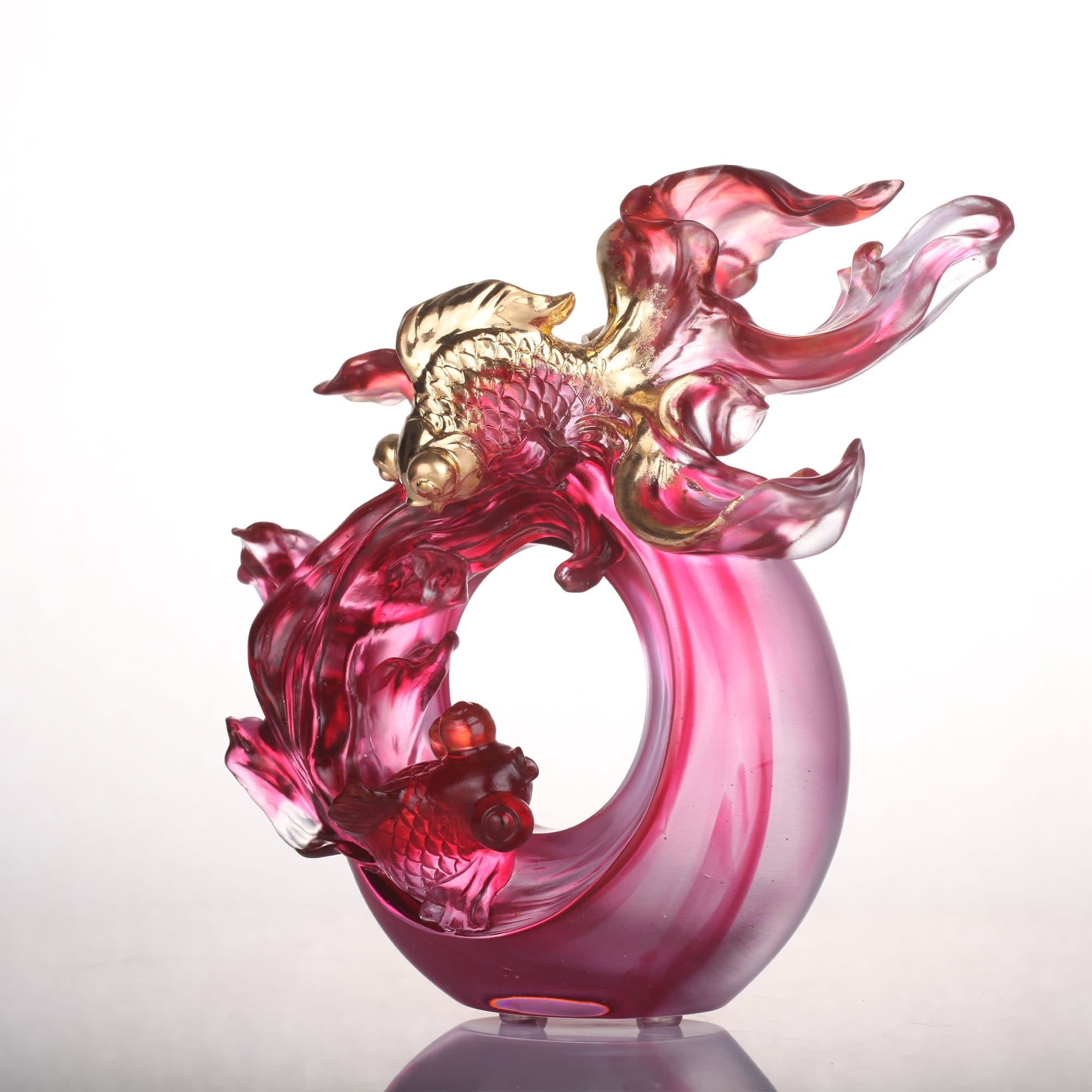 LIULI Crystal Art Crystal Goldfish Sculpture, "In Fulfillment"