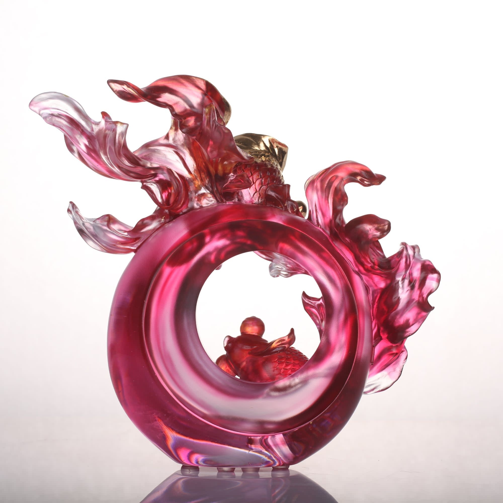 LIULI Crystal Art Crystal Goldfish Sculpture, "In Fulfillment"