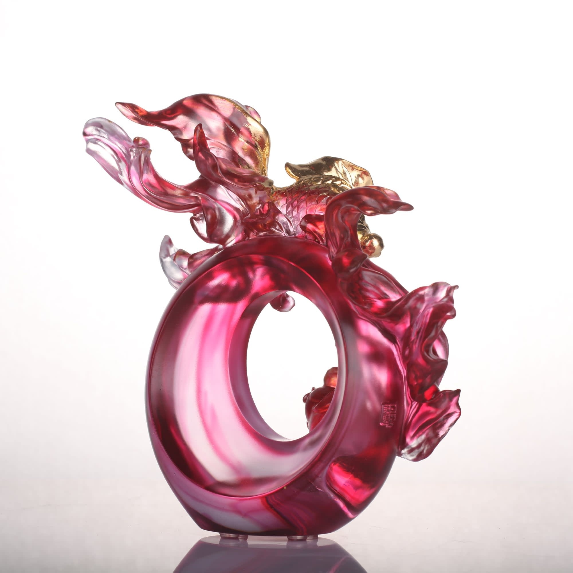 LIULI Crystal Art Crystal Goldfish Sculpture, "In Fulfillment"