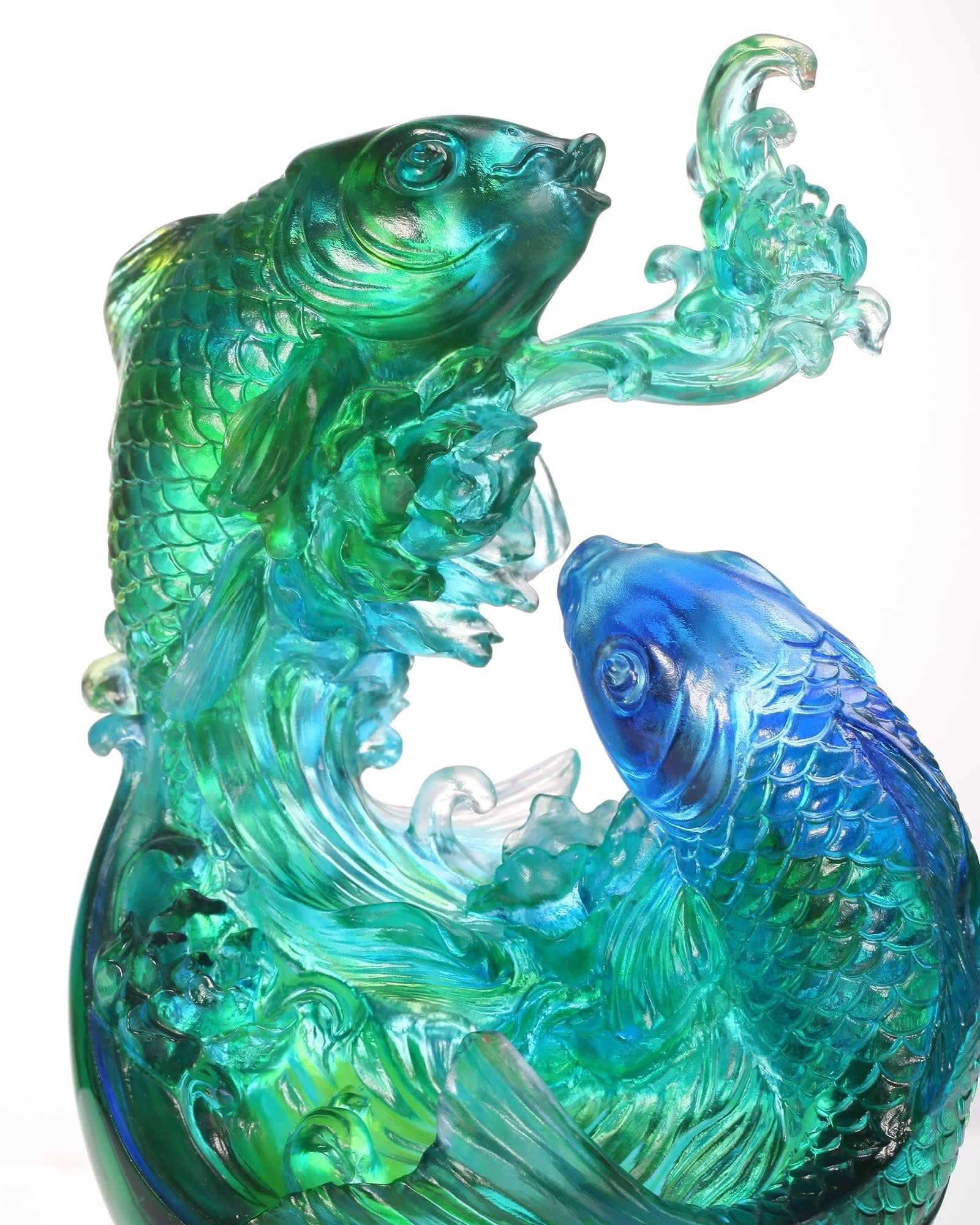 LIULI Crystal Art Crystal Koi Fish Sculpture, "In Splendor"