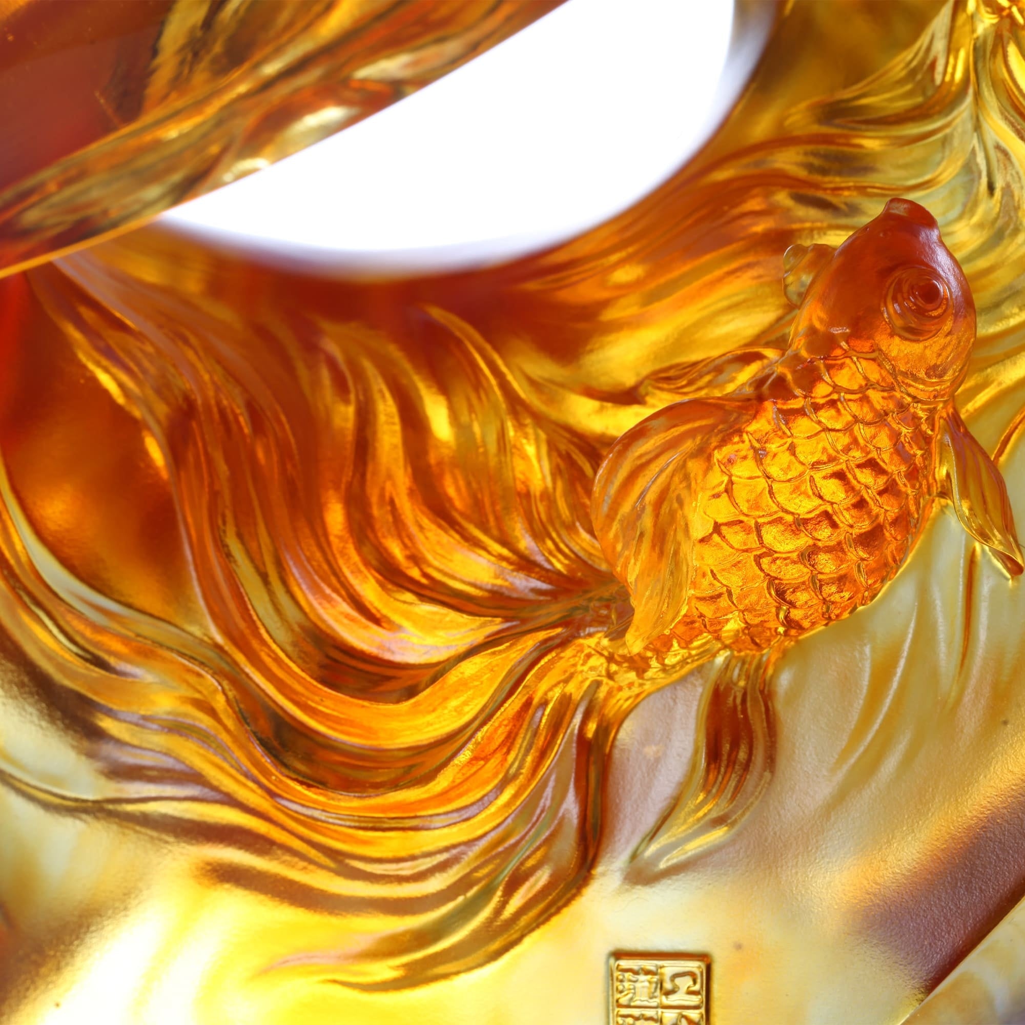 LIULI Crystal Art Crystal Koi Fish Sculpture, "In Unity"