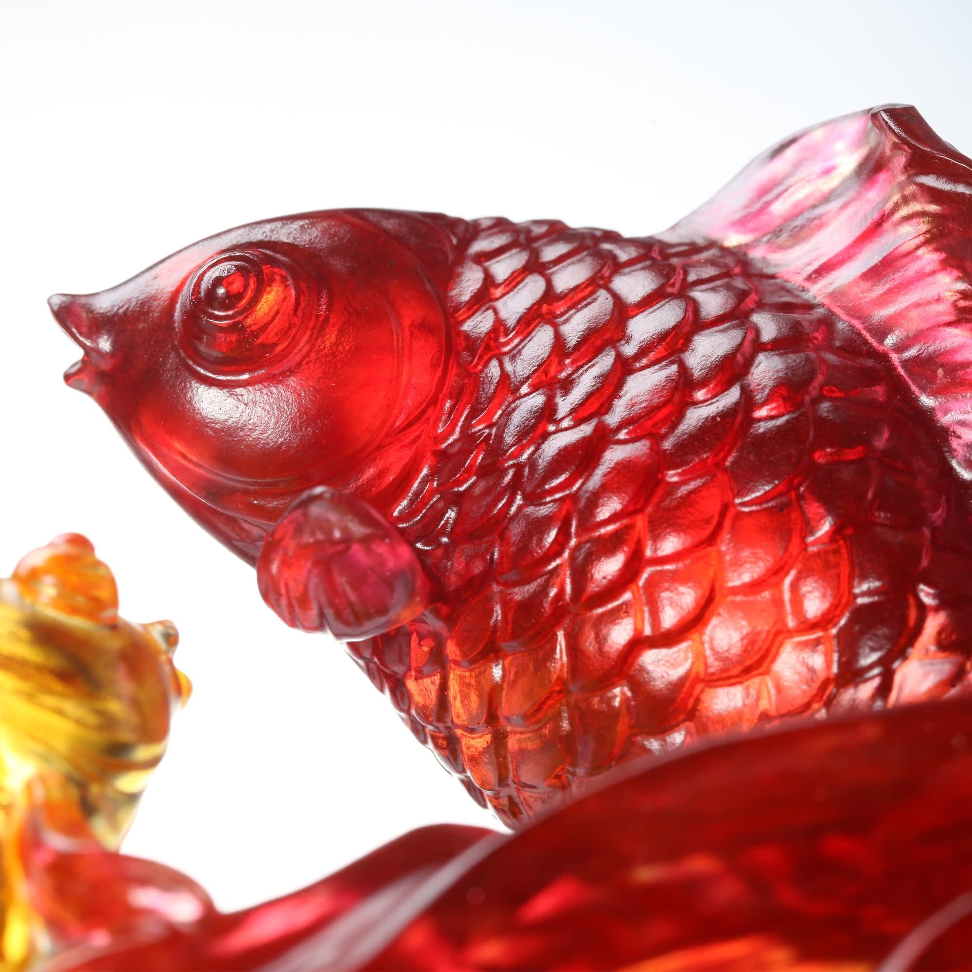 LIULI Crystal Art Crystal Koi Fish Sculpture, "In Unity"