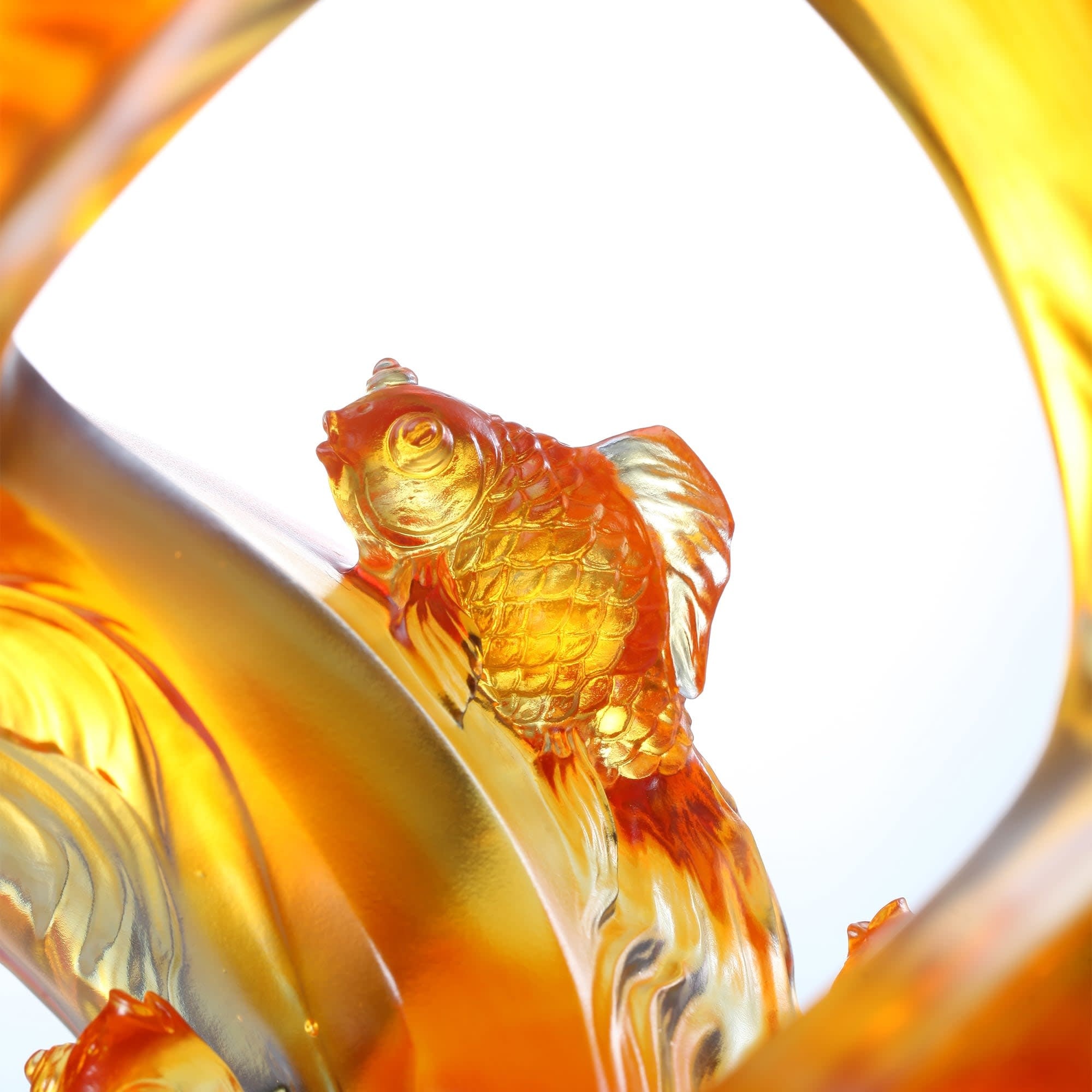 LIULI Crystal Art Crystal Koi Fish Sculpture, "In Unity"