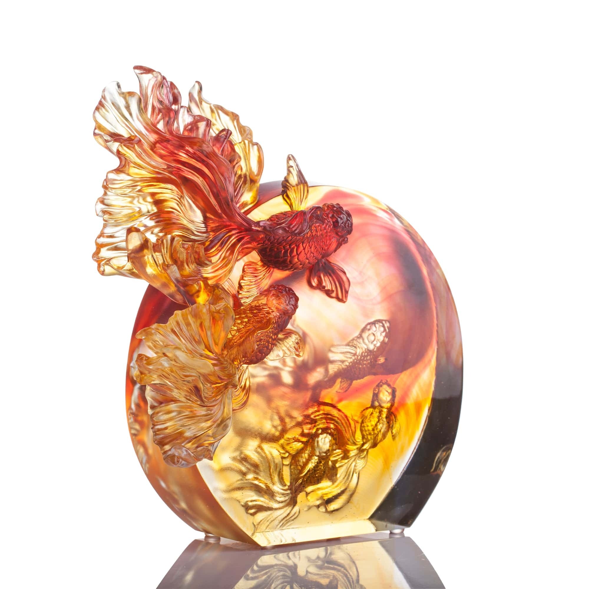 LIULI Crystal Art Crystal Koi Fish Sculpture, "In Celebration"