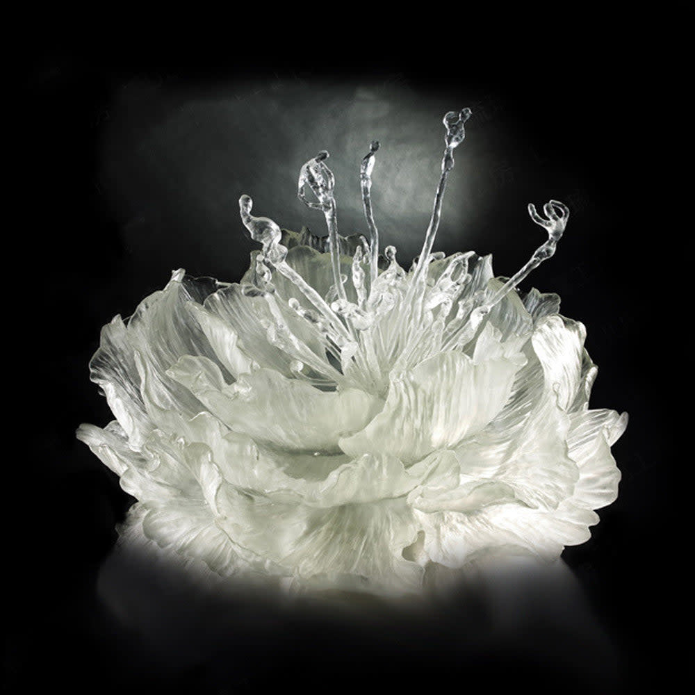 LIULI Crystal Art Crystal Flower, Peony, The Proof of Awareness-Springtime Dance (Collector's Edition)
