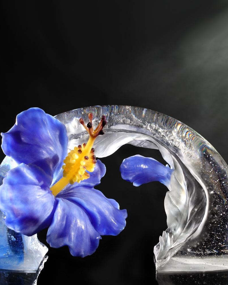 LIULI Crystal Art Collector Edition-Crystal Flower, Hibiscus, "Song of the Morning Flower"