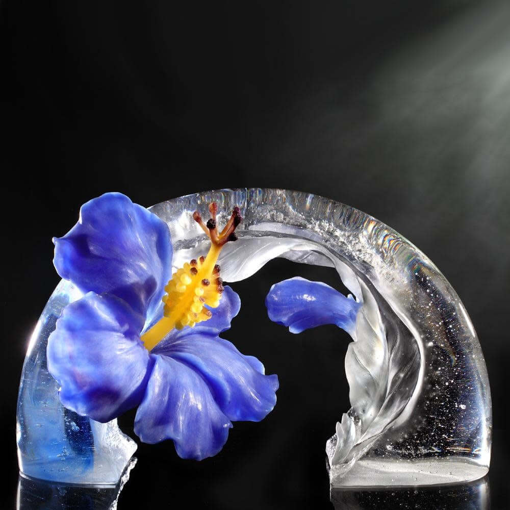 LIULI Crystal Art Collector Edition-Crystal Flower, Hibiscus, "Song of the Morning Flower"