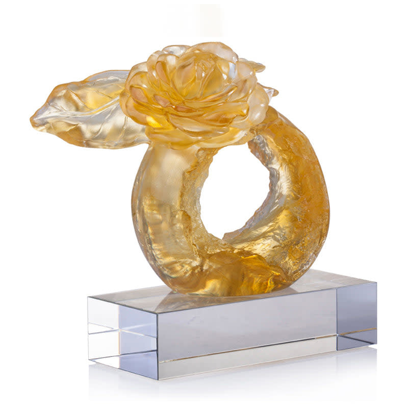 LIULI Crystal Art Crystal Flower, "Camellia, Singular Elegance" (Special Edition, Come with Display Base)