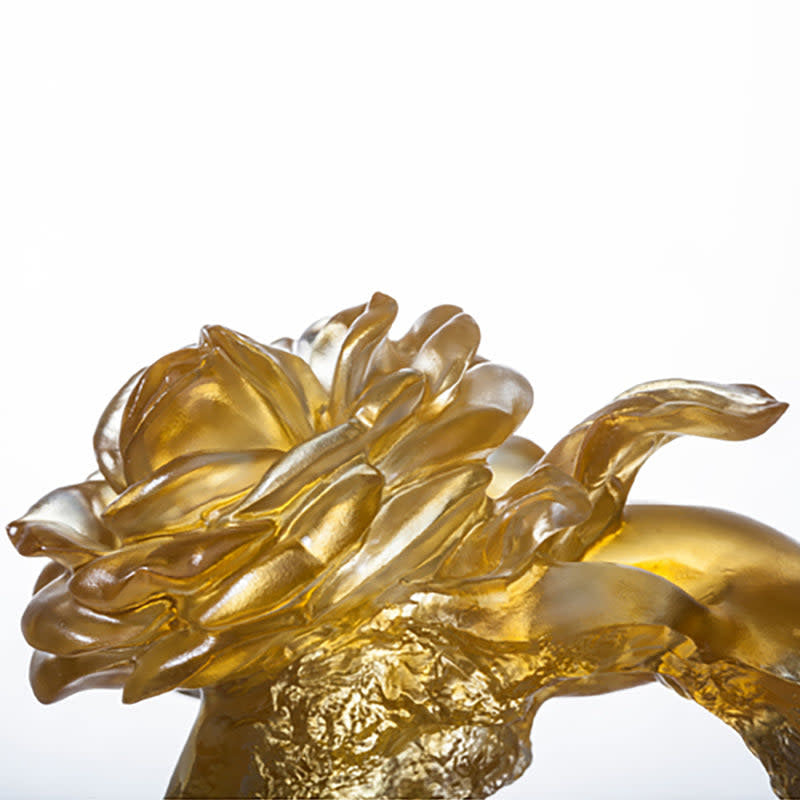 LIULI Crystal Art Crystal Flower, "Camellia, Singular Elegance" (Special Edition, Come with Display Base)