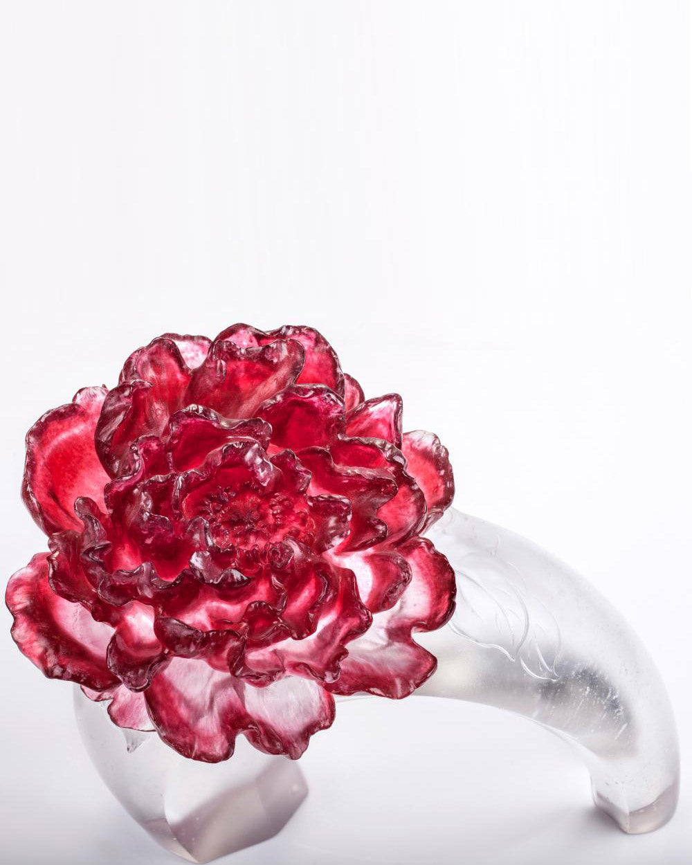 LIULI Crystal Art Crystal Flower, Peony, "Opulent Fragrance" in Gold Red