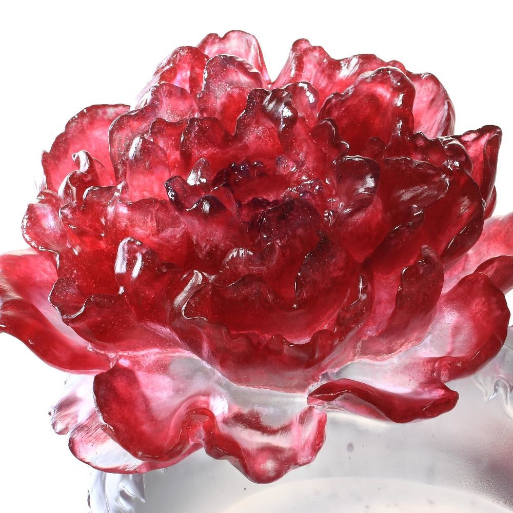 LIULI Crystal Art Crystal Flower, Peony, "Opulent Fragrance" in Gold Red